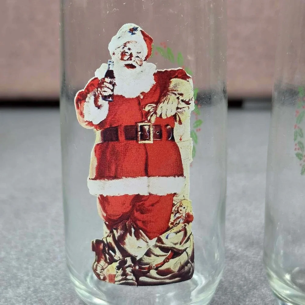 Coca-Cola Santa Claus Glasses Set of 2 Haddon Sundblom 1946 1948 Series II Clear